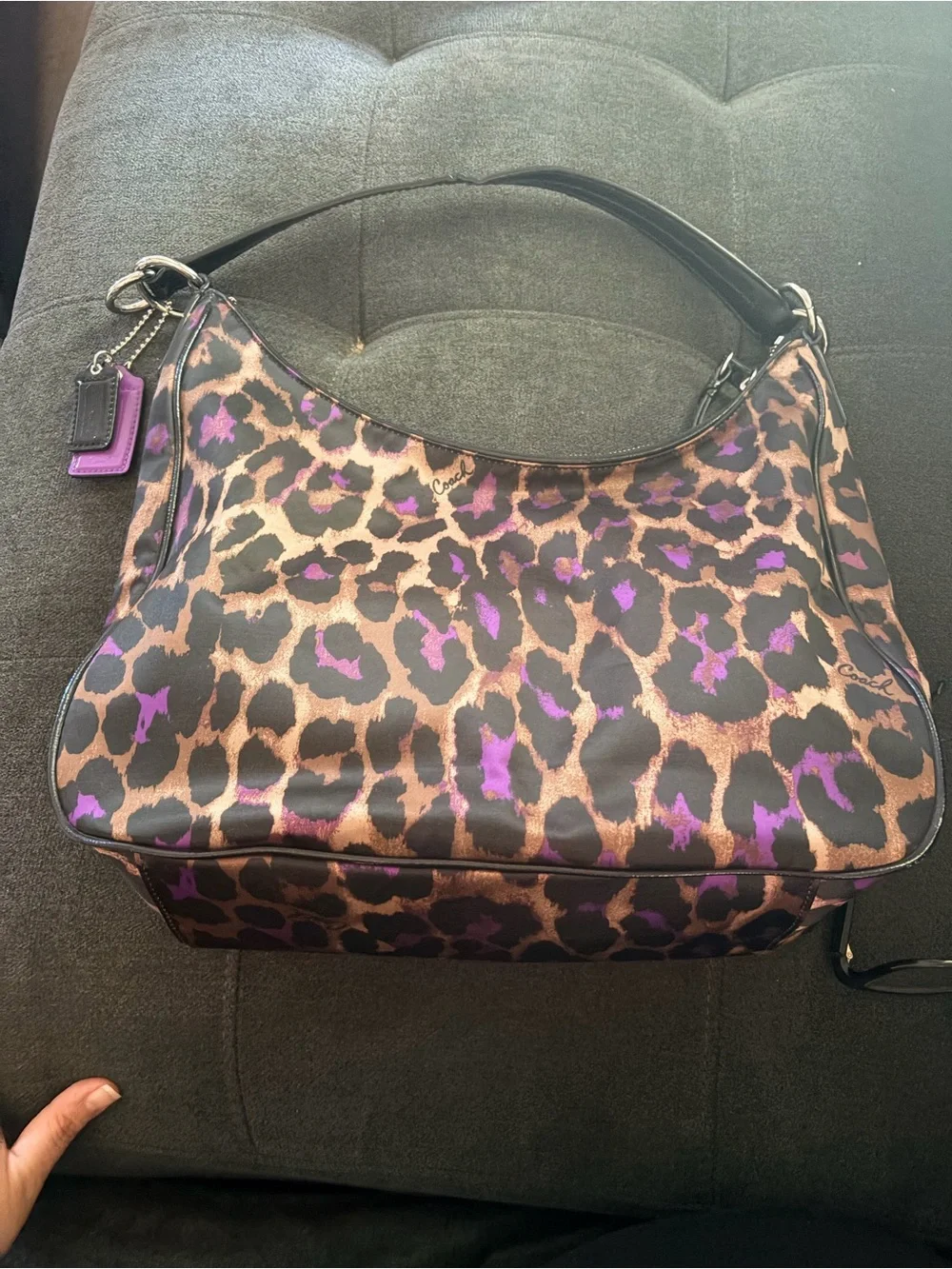 Coach Ocelot Leopard Print Shoulder Bag in Brown and Purple